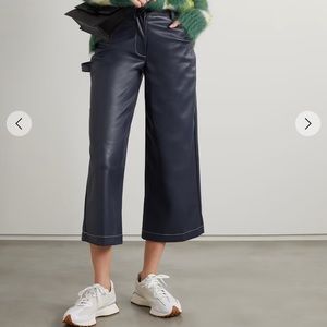 Staud vegan leather cropped wide leg navy Domino pants jeans size 6